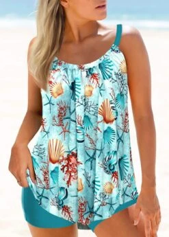 Mid Waisted Green Plus Size Tankini Set