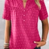 Hot Pink Split Neck Short Sleeve Button Blouse -Rosewe Promotion Store 330173 P 1679652792132 1