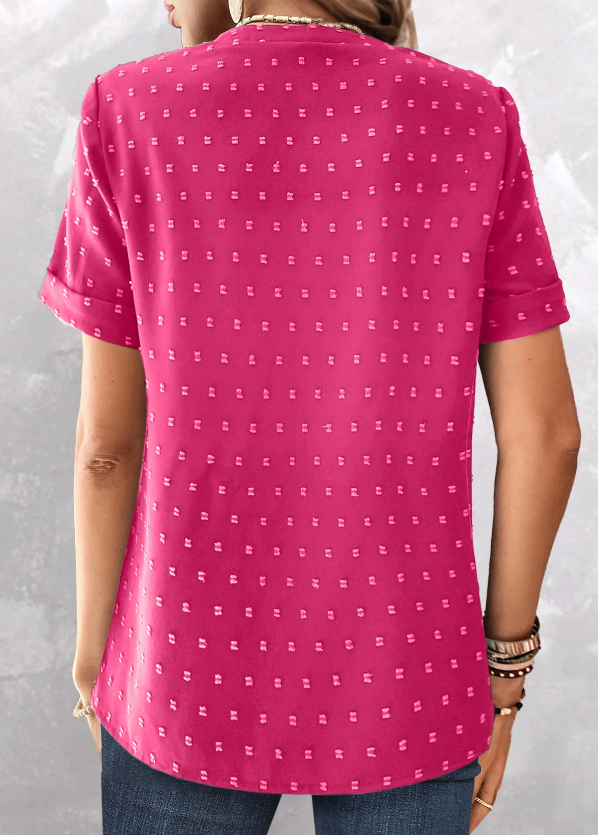 Plus Size Hot Pink Button Short Sleeve Blouse 4 Plus Size Hot Pink Button Short Sleeve Blouse - Image 2