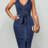 Plus Size Denim Blue Zipper Belted Bodycon Dress -Rosewe Promotion Store 330220 P 1679885892519