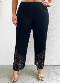Black Plus Size Lace Elastic Waist Pants