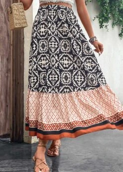 Tribal Print Patchwork Multi Color Maxi Skirt -Rosewe Promotion Store 330283 P 16818065172593