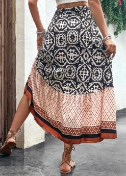 Tribal Print Patchwork Multi Color Maxi Skirt -Rosewe Promotion Store 330283 P 16818065175771