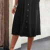 Button Black A Line Elastic Waist Skirt -Rosewe Promotion Store 330291 P 16818064850030