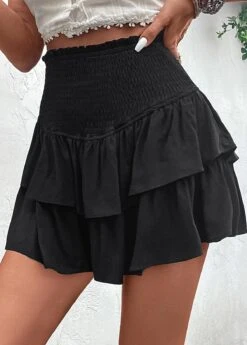 Smocked Black A Line Elastic Waist Short Skirt -Rosewe Promotion Store 330312 P 16818066843322