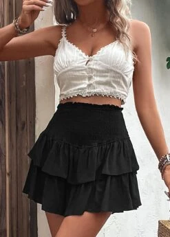 Smocked Black A Line Elastic Waist Short Skirt -Rosewe Promotion Store 330312 P 16818066845114