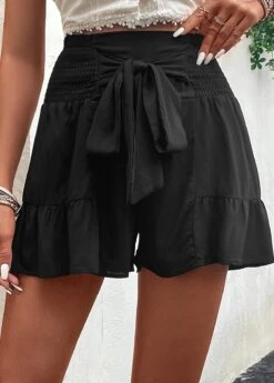 High Waisted Bowknot Black Elastic Waist Shorts