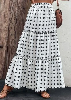 Polka Dot Ruched White A Line Skirt -Rosewe Promotion Store 330316 P 16818065643330