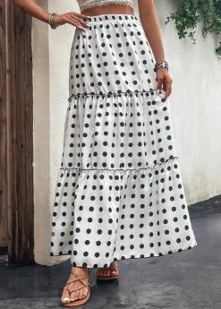 Polka Dot Ruched White A Line Skirt -Rosewe Promotion Store 330316 P 16818065643632