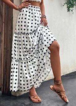 Polka Dot Ruched White A Line Skirt