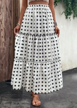 Polka Dot Ruched White A Line Skirt -Rosewe Promotion Store 330316 P 16818065646493