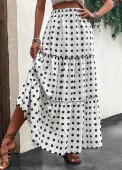 Polka Dot Ruched White A Line Skirt -Rosewe Promotion Store 330316 P 16818065646864