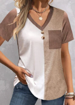Plus Size Light Camel Pocket T Shirt