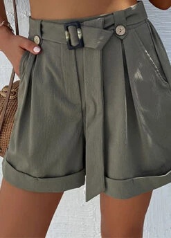 Pocket Belted Olive Green Regular Zipper Fly Shorts -Rosewe Promotion Store 330332 P 1679907758430