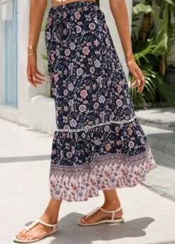 Floral Print Patchwork Multi Color A Line Skirt -Rosewe Promotion Store 330333 P 1679907783689