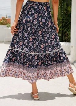 Floral Print Patchwork Multi Color A Line Skirt -Rosewe Promotion Store 330333 P 1679907783908
