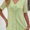 Green Lace V Neck Short Sleeve Blouse -Rosewe Promotion Store 330367 P 16841475181050