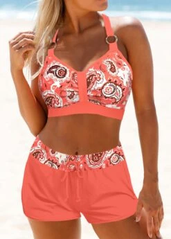Mid Waisted Coral Plus Size Bikini Set