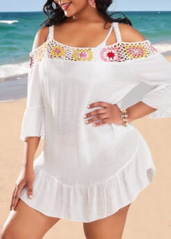 Weave White Patchwork Cutout Cover Up -Rosewe Promotion Store 330399 P 16836315873902