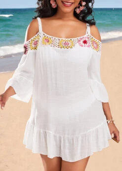 Weave White Patchwork Cutout Cover Up