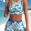 Quick Drying Dusty Blue High Waisted Animal Print Patchwork Bikini Set -Rosewe Promotion Store 330433 P 1681718359045
