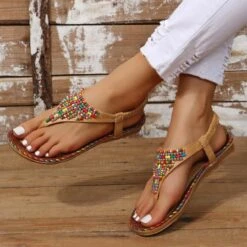 Tribal Print Dark Camel Falt Toe Post Slippers -Rosewe Promotion Store 330537 P 1680072191058