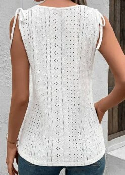 Scoop Neck Button White Tank Top -Rosewe Promotion Store 330552 P 16831675095771