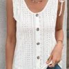 Scoop Neck Button White Tank Top -Rosewe Promotion Store 330552 P 16831675096920