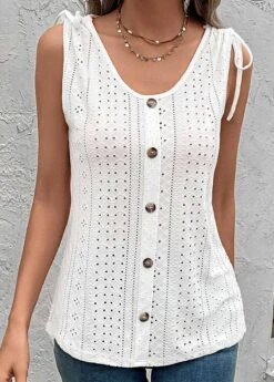 Scoop Neck Button White Tank Top -Rosewe Promotion Store 330552 P 16831675097565