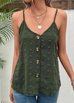 V Neck Button Green Strappy Camisole Top -Rosewe Promotion Store 330554 P 16831927221165