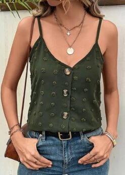 V Neck Button Green Strappy Camisole Top -Rosewe Promotion Store 330554 P 16831927229453