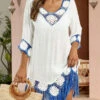 Patchwork White Weave Tassel Cover Up