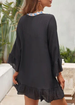 Patchwork Black V Neck Cover Up -Rosewe Promotion Store 330665 P 16825617254071