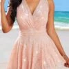 High Waisted Shinning Dusty Pink Swimdress And Panty -Rosewe Promotion Store 330692 P 16855862511070