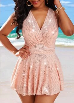 High Waisted Shinning Dusty Pink Swimdress And Panty -Rosewe Promotion Store 330692 P 16855862514263