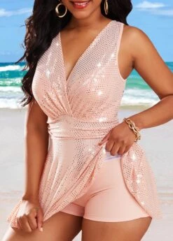 High Waisted Shinning Dusty Pink Swimdress And Panty -Rosewe Promotion Store 330692 P 16855862517272