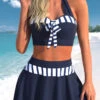 High Waisted Striped Patchwork Blue Bikini Set -Rosewe Promotion Store 330776 P 1681270206410