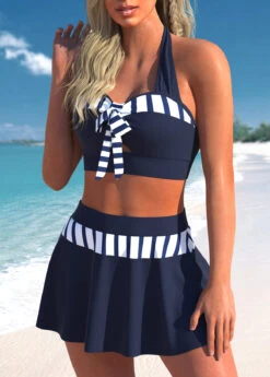 High Waisted Striped Patchwork Blue Bikini Set 7 High Waisted Striped Patchwork Blue Bikini Set -Rosewe Promotion Store 330776 P 1681270206419