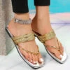 Toe Post Falt Golden Flip Flops 2 Toe Post Falt Golden Flip Flops -Rosewe Promotion Store 330804 P 1680252226127