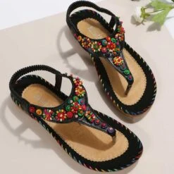 Ditsy Floral Black Toe Post Falt Sandals -Rosewe Promotion Store 330805 P 1680252779015