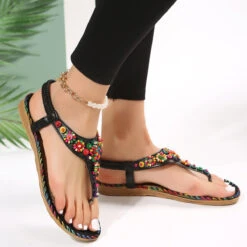 Ditsy Floral Black Toe Post Falt Sandals -Rosewe Promotion Store 330805 P 1680252779484