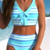 High Waisted Multi Stripe Print Bowknot Bikini Set -Rosewe Promotion Store 330997 P 1680591070235