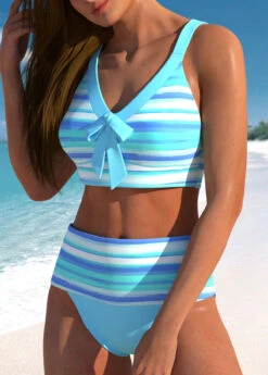 High Waisted Multi Stripe Print Bowknot Bikini Set -Rosewe Promotion Store 330997 P 1680591071580
