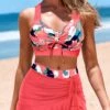 Mid Waisted Geometric Print Drawstring Coral Bikini Set -Rosewe Promotion Store 331010 P 1680586349969