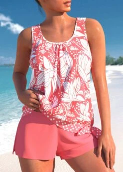 Mid Waisted Coral Plus Size Tankini Set