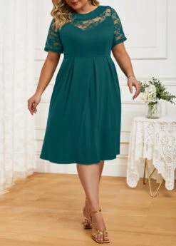Green Plus Size Lace Short Sleeve Dress 10 Green Plus Size Lace Short Sleeve Dress -Rosewe Promotion Store 331048 P 16849803036412