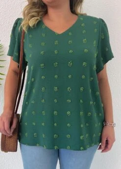 Green Plus Size Lightweight Short Sleeve Blouse