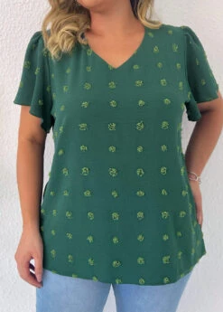Green Plus Size Lightweight Short Sleeve Blouse -Rosewe Promotion Store 331049 P 16848397912513