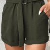 Pocket Belted Green Regular Elastic Waist Shorts 2 Pocket Belted Green Regular Elastic Waist Shorts -Rosewe Promotion Store 331051 P 16835395074380