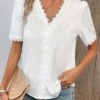 V Neck Patchwork White Short Sleeve Blouse -Rosewe Promotion Store 331053 P 16833404576520